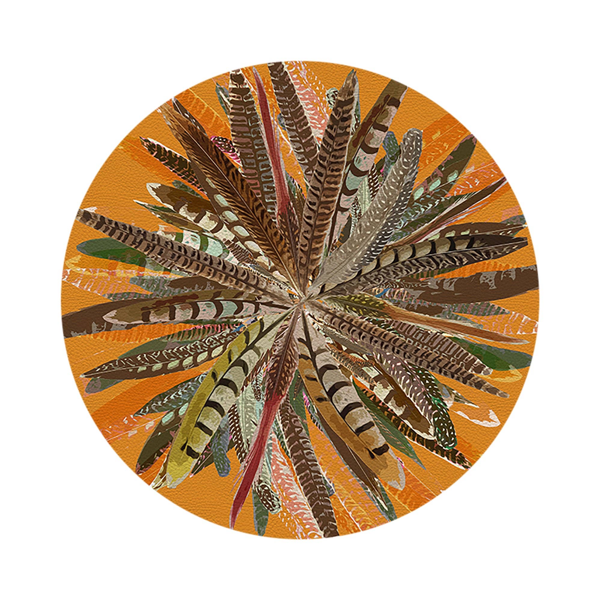 Nicolette Mayer Collection - Wholesale Placemat - Pheasant Feathers Butternut Vegan Leather Round Pebble Placemat1