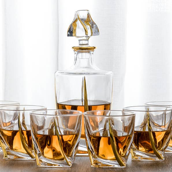 Boker-Tov Shalom - Wholesale Decanter - Abstract Design Crystal Decanter Set of 6 Cups