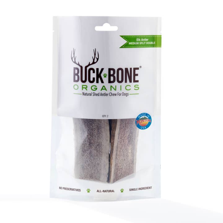 Buck Bone Organics - Wholesale Pet Chew Toy - Dog - Elk Antler Dog Chew Medium Split Double Pack