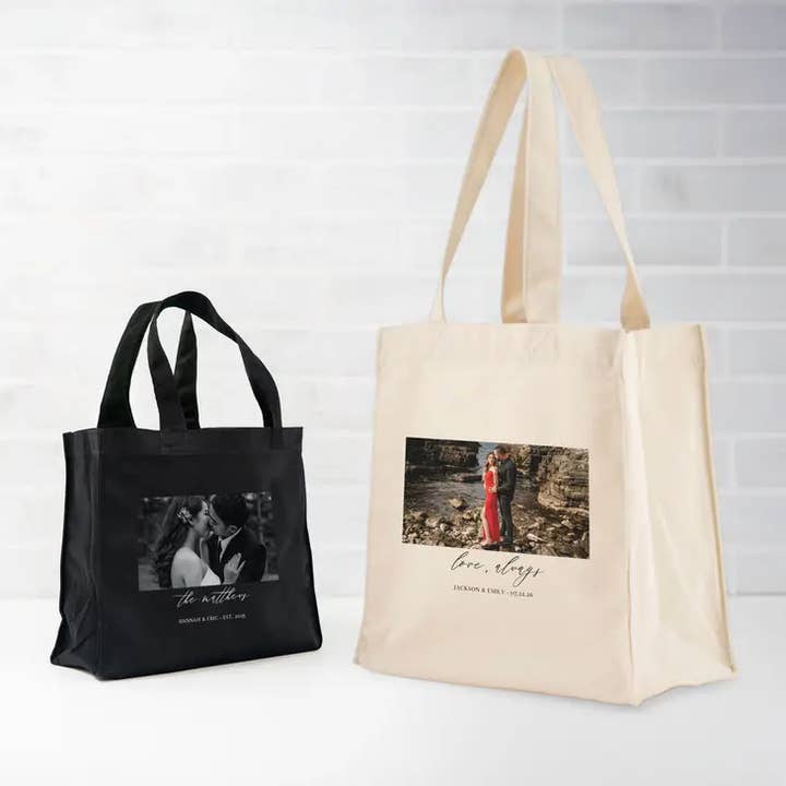 Custom Photo Printed Canvas Tote Bag - Scripted Beginnings for wholesale by Weddingstar Inc.