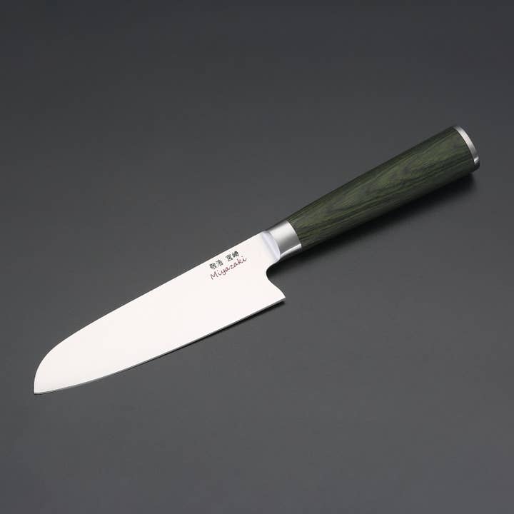Ed Mahony – wholesale Kökskniv – Miyazaki Kodawari-Santoku kniv 5 ”, grönt pakka trähandtag
