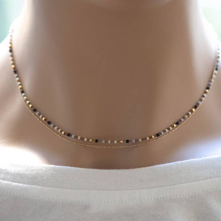 Minimalist, delicate, ultra-fine double row short necklace for wholesale by Atelier Vivienne