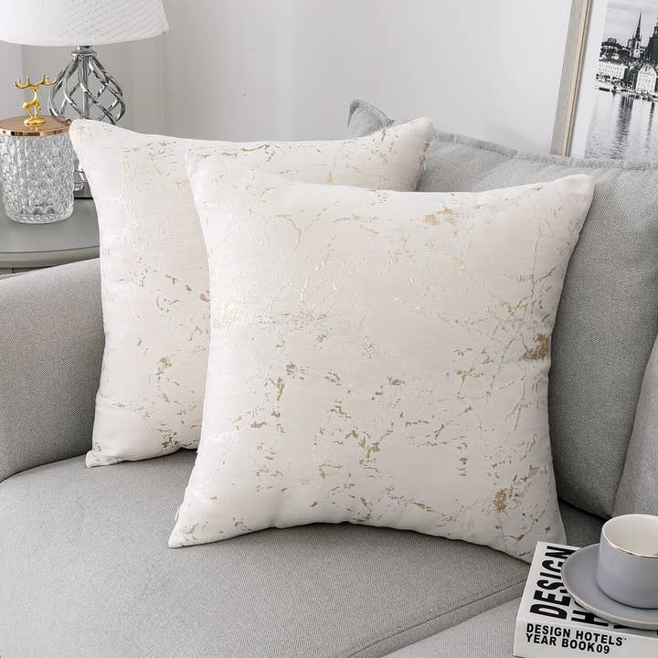 Wit Goud Jacquard Marmer Sierkussenhoes voor wholesale door Majestic Giftware Inc