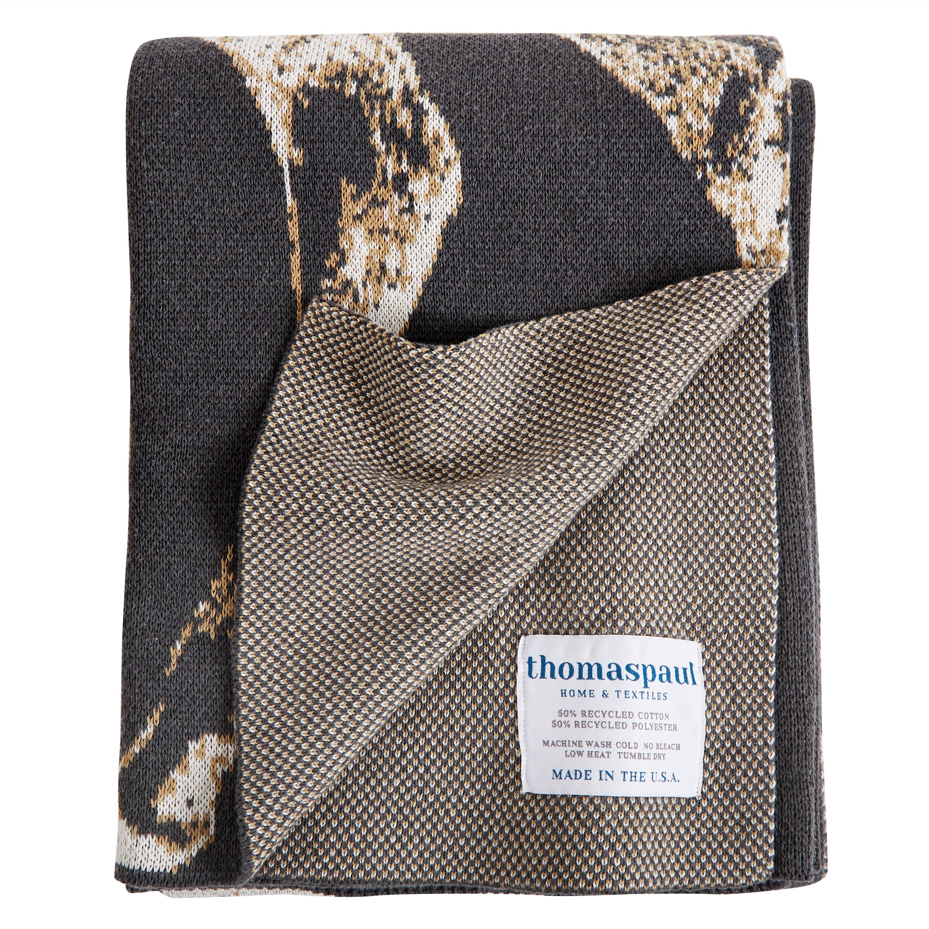 THOMASPAUL - Wholesale Throw Blanket - Deer Throw – Recycled Cotton Blend, Made In USA (Charcoal)5