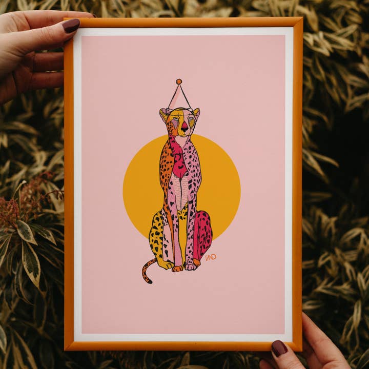Lámina artística Party Leopard, arte de pared con animales para venta al por mayor de Freya Niamh
