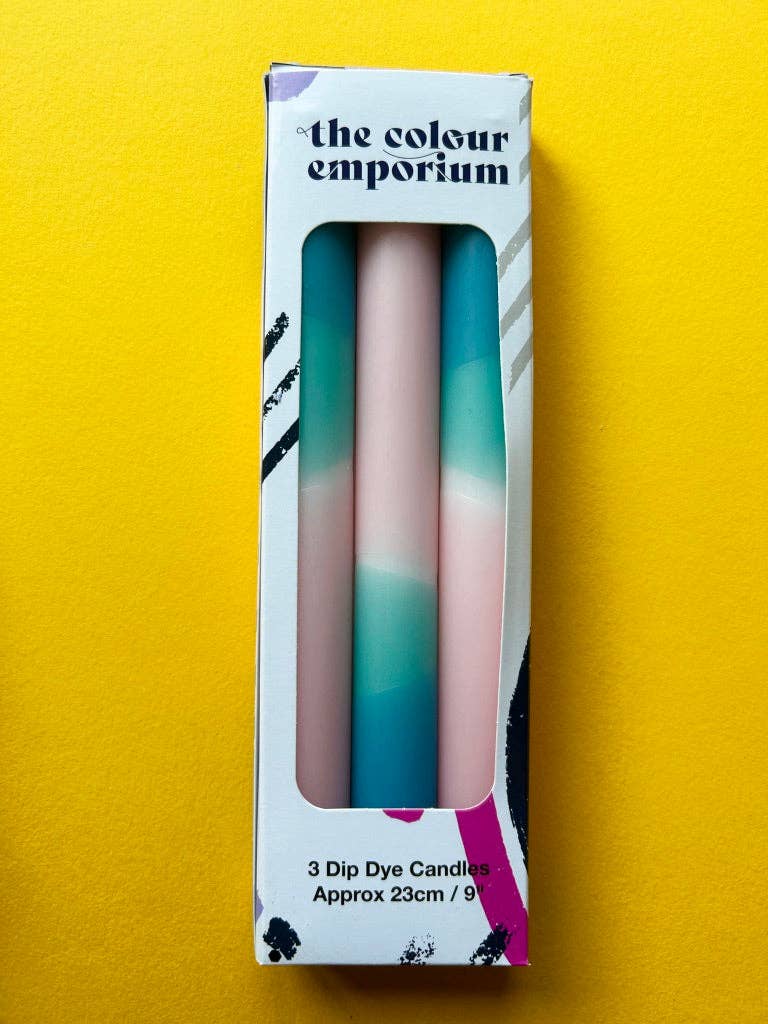 The Colour Emporium - Wholesale Tapered Candle/Candlestick - RAINDROPS & ROSES Dip Dye Dinner Candles Trio5