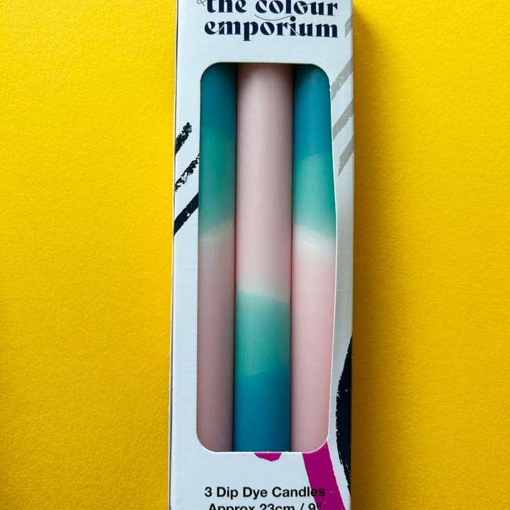 The Colour Emporium - Wholesale Tapered Candle/Candlestick - RAINDROPS & ROSES Dip Dye Dinner Candles Trio5