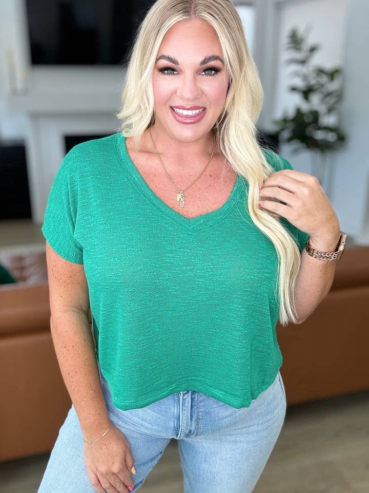 Classic Comfort V-Neck Top in Kelly Green for wholesale by Simple Blessings Boutique