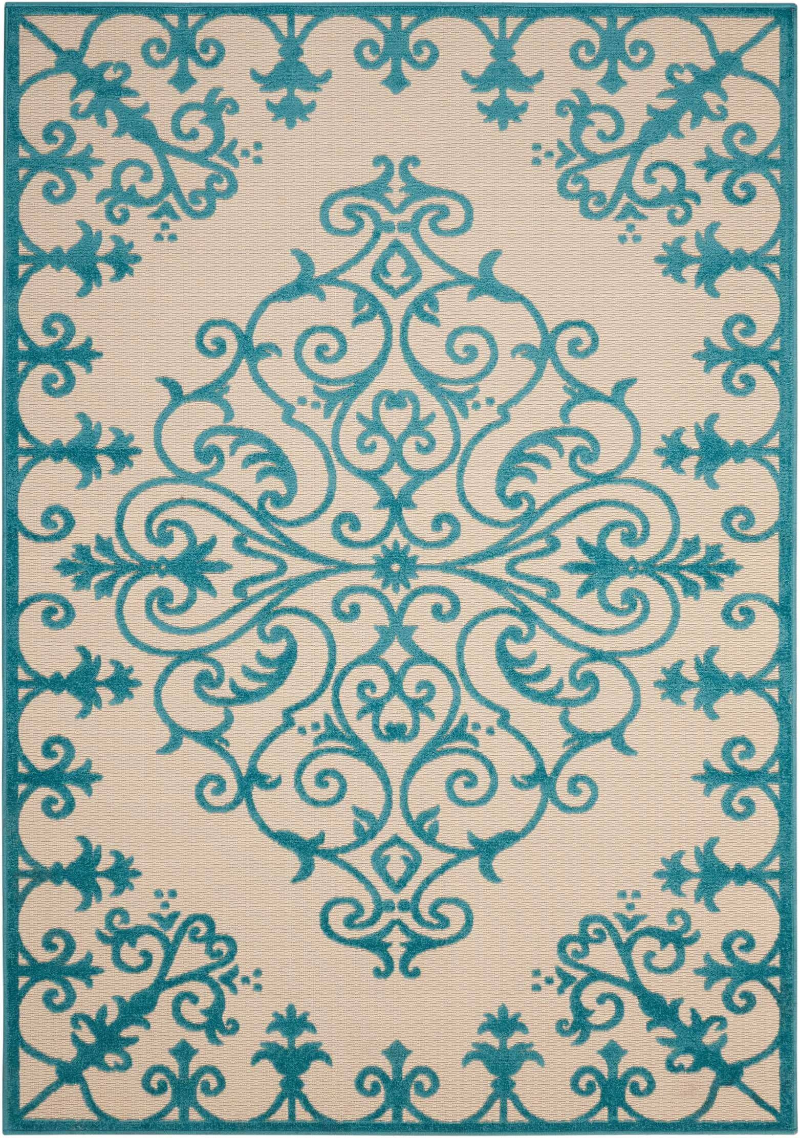 HomeRoots - Wholesale Area Rug - 4’ x 6’ Aqua Medallion Indoor Outdoor Area Rug1