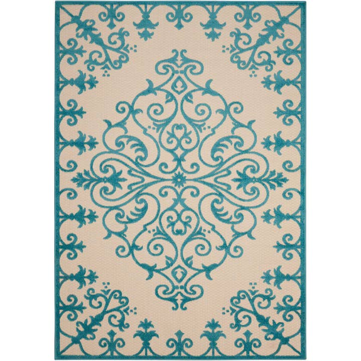HomeRoots - Wholesale Area Rug - 4’ x 6’ Aqua Medallion Indoor Outdoor Area Rug1