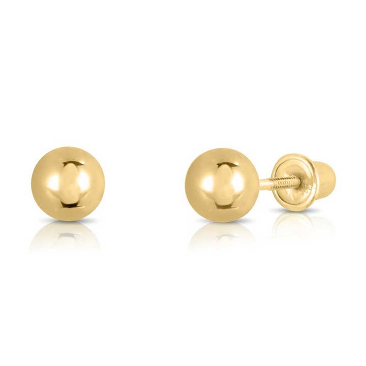 14K Yellow Gold Ball Stud Earring with Secure Screw-Back for wholesale by NY Gold & Silver Trading Inc.