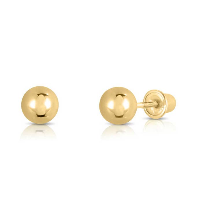 14K Yellow Gold Ball Stud Earring with Secure Screw-Back for wholesale by NY Gold & Silver Trading Inc.