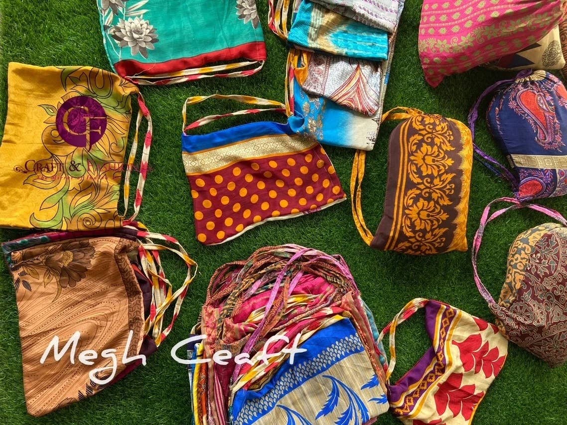 Meghcraft - Vendita all'ingrosso Borsa per shopping/spesa - Borsa per la spesa in seta Upcycle riutilizzabile - sacchetti sfusi con sacca1