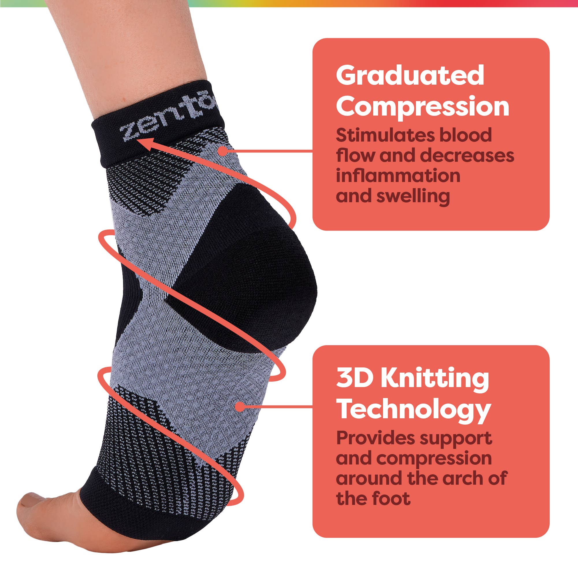 ZenToes - Wholesale Socks - Women's - Plantar Fasciitis Compression Socks - 1 Pair - Black4