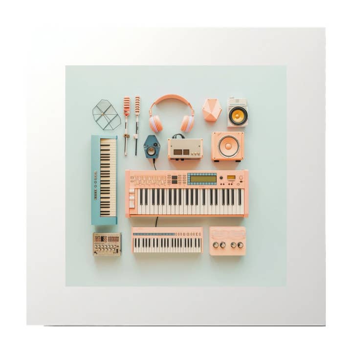 Teclado Pastel Música Flatlay Art Print por atacado de Artificial Ink