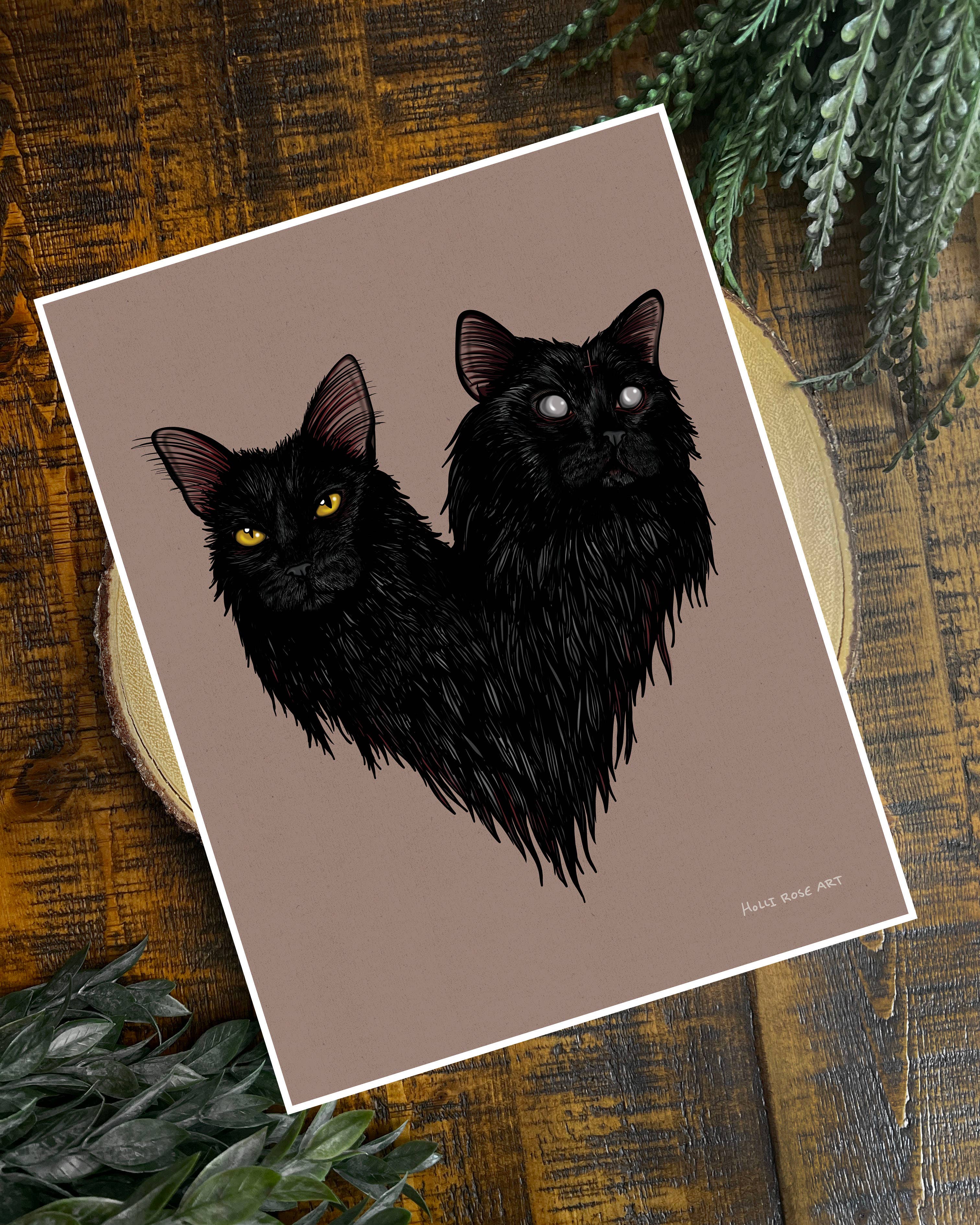 Holli Rose Art - Vente Affiche d'art - Impression de chat à double tête Meep and Moe 2