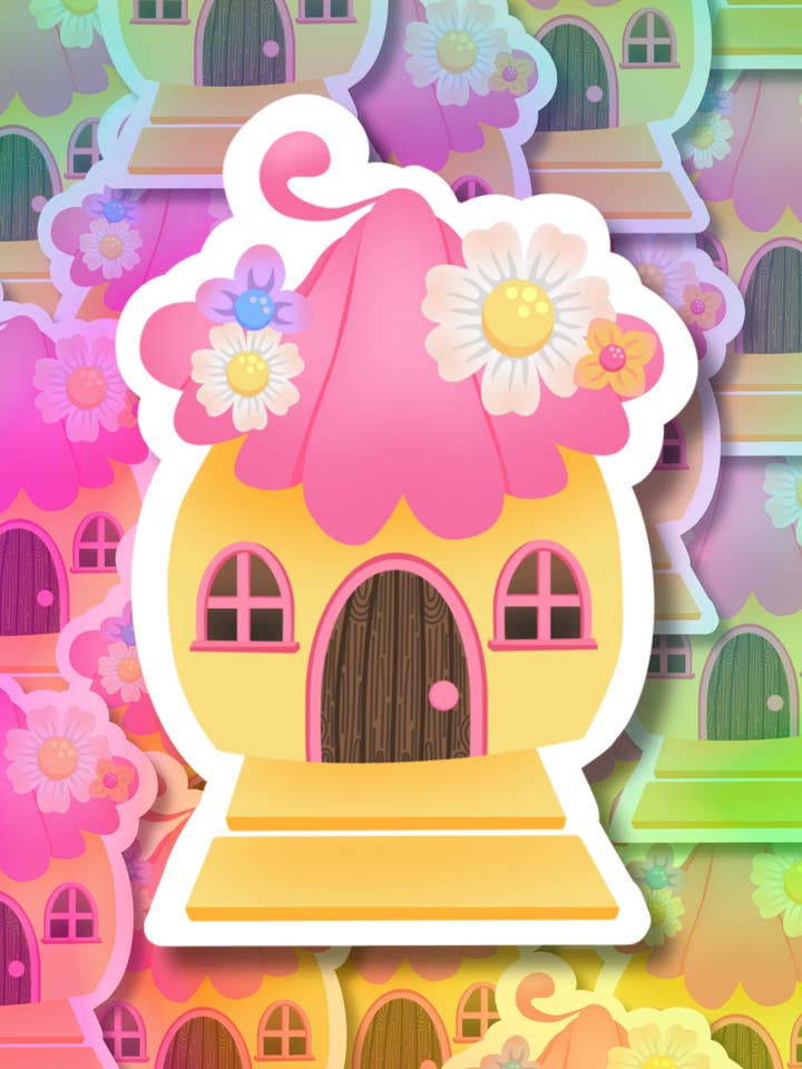 Autocollant en vinyle Maison fleurie rose pour la vente par Hikaru Tara Art Arst & Craft Gift Shop