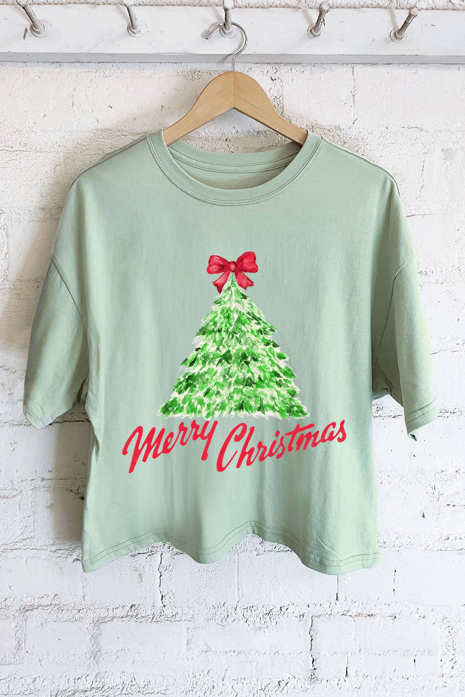 Rustee Clothing – Engroshandel T-shirt med print - Dame – GRAFISK LANG CROP TOP MED JULETRÆ0