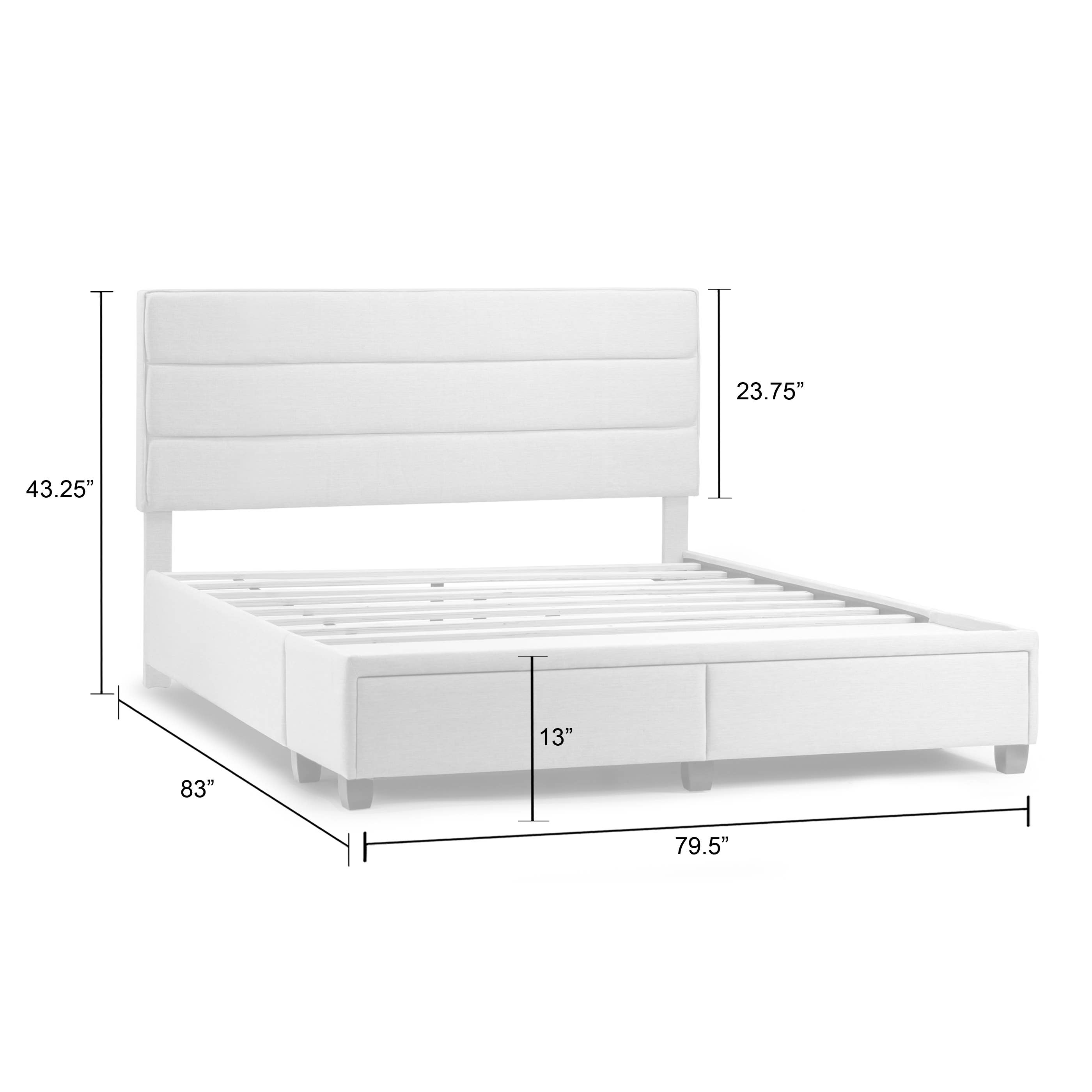 Glamour Home - Vente Lit - Lit capitaine king-size Arnia beige en tissu avec tiroirs de rangement2