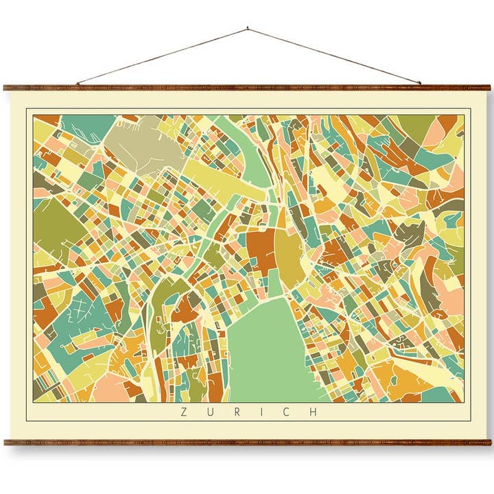 Zürcher Mosaik-Stadtkarte, Vintage-Stil, fertig zum Aufhängen, auf Leinwand, dekoratives Wanddekor, Schriftrolle für den Großhandel von Maps Vintage