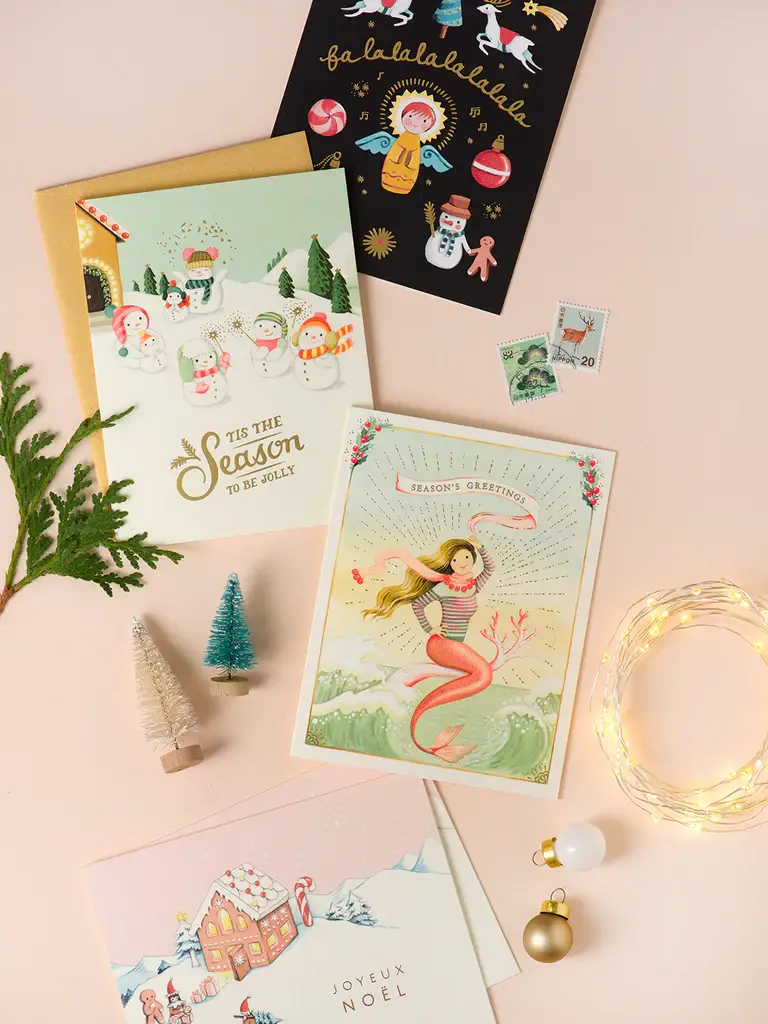 JooJoo Paper - Venta al por mayor Tarjetas de felicitación de Navidad - Tarjeta de felicitación navideña con forma de sirena1