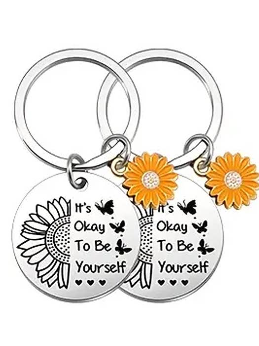 ( K444 ) 2 PIECE SUNFLOWER INSPIRATIONAL KEYCHAIN SET for wholesale by Jewelry Max