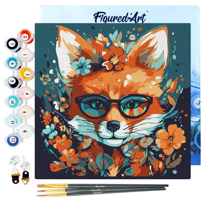 Figured'Art - Wholesale Paint Set - Mini Paint by numbers Fantasy fox and flowers already framed