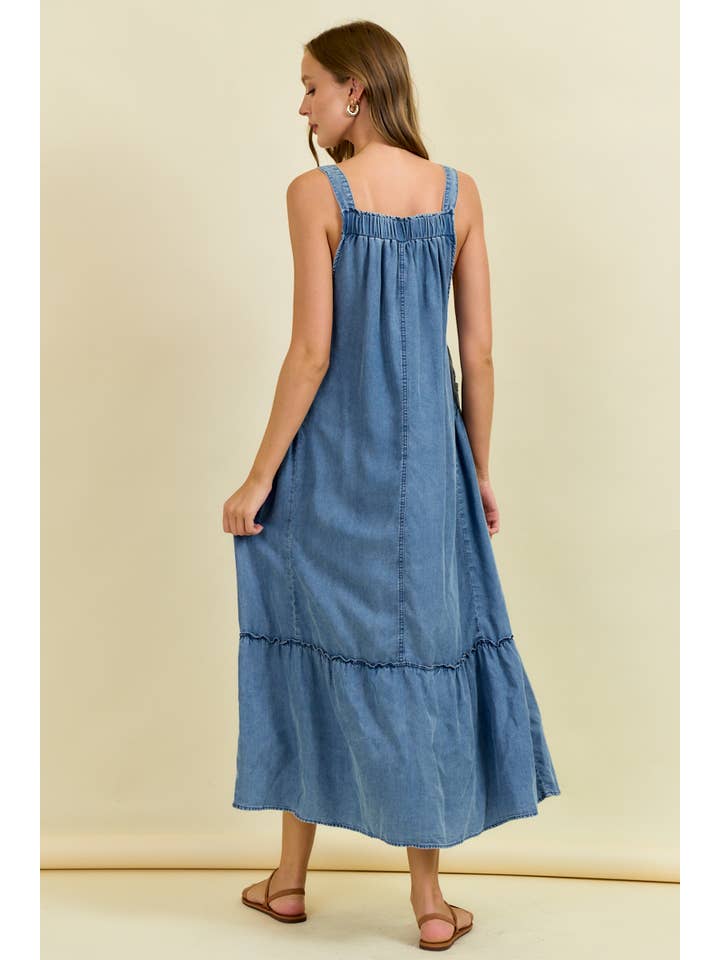 Doe and Rae - Wholesale Dress - Women's - TENCEL MAXI OVERALL DRESS WITH TIERED RUFFLE - 28134D4