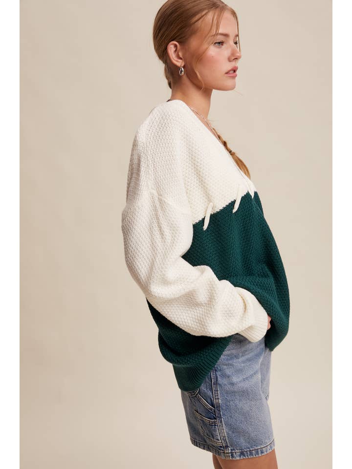 Listicle - Wholesale Knitted jumper – Women′s - Two-Tone Lace-Up Detail Sweater LSW087918