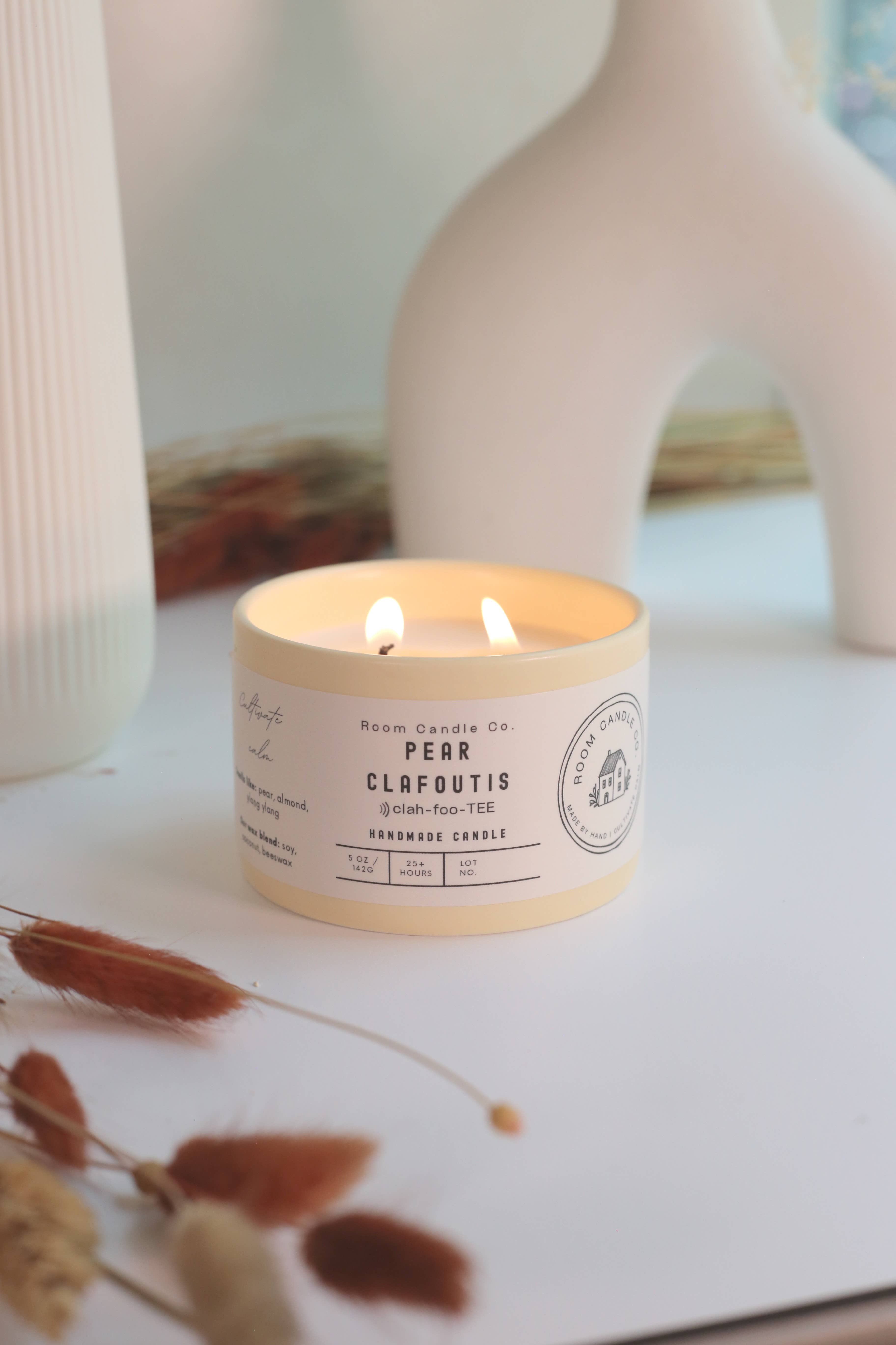 Room Candle Co. - Wholesale Jar/Filled Candle - Handmade Pear Clafoutis Candle: Pear, Almond, Ylang Ylang