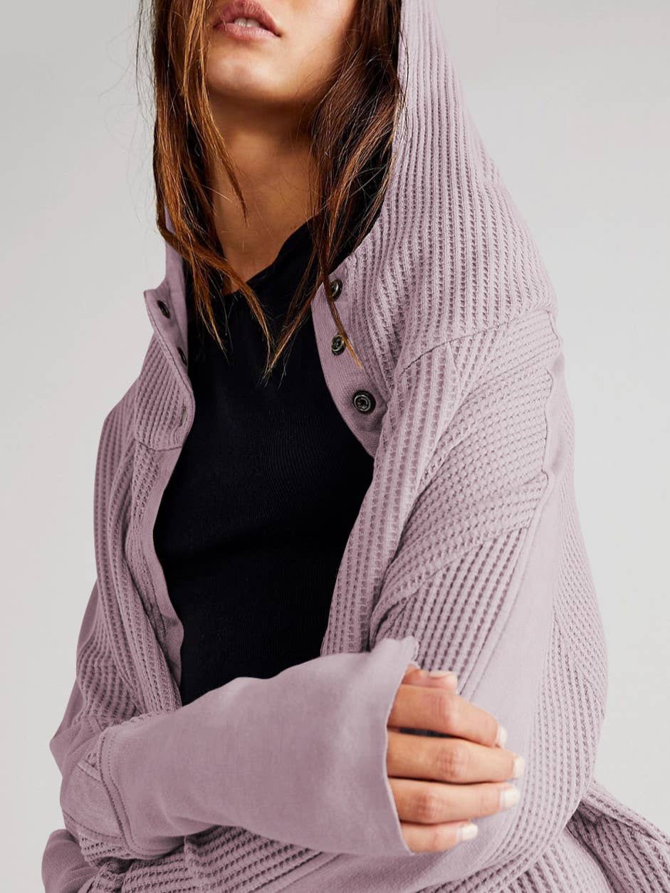 Rosa Clothing - Wholesale Hoodie - Women's - half button zip up waffle crop hoodie sweatshirt jacket14