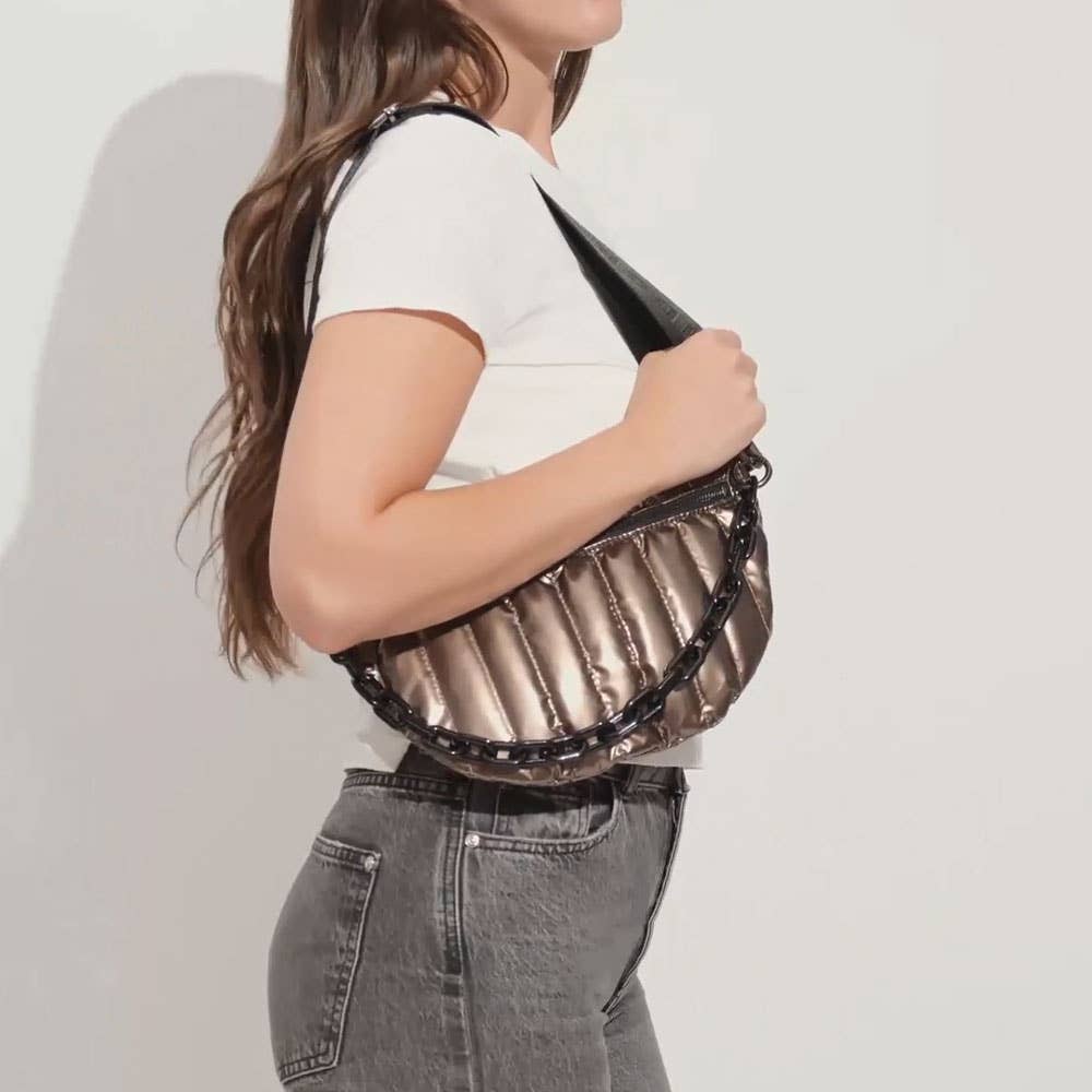 AHDORNED - Wholesale Belt Bag - Women's - Reese Quilted Sling/Waist Bag w/Black Resin Chain & 2" Solid34