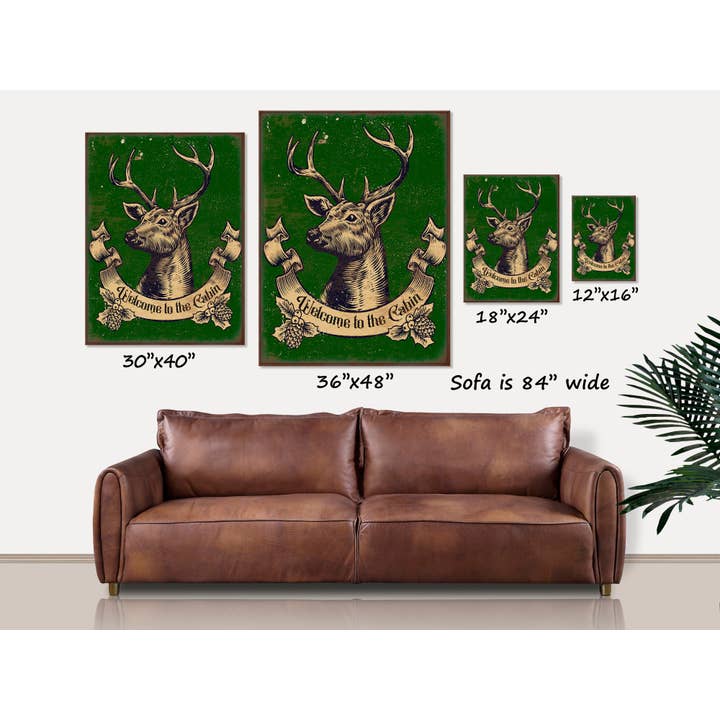 Olive Branch Farmhouse - Wholesale Canvas Art - Welcome to the Cabin Vintage Deer Head Canvas Wall Art
