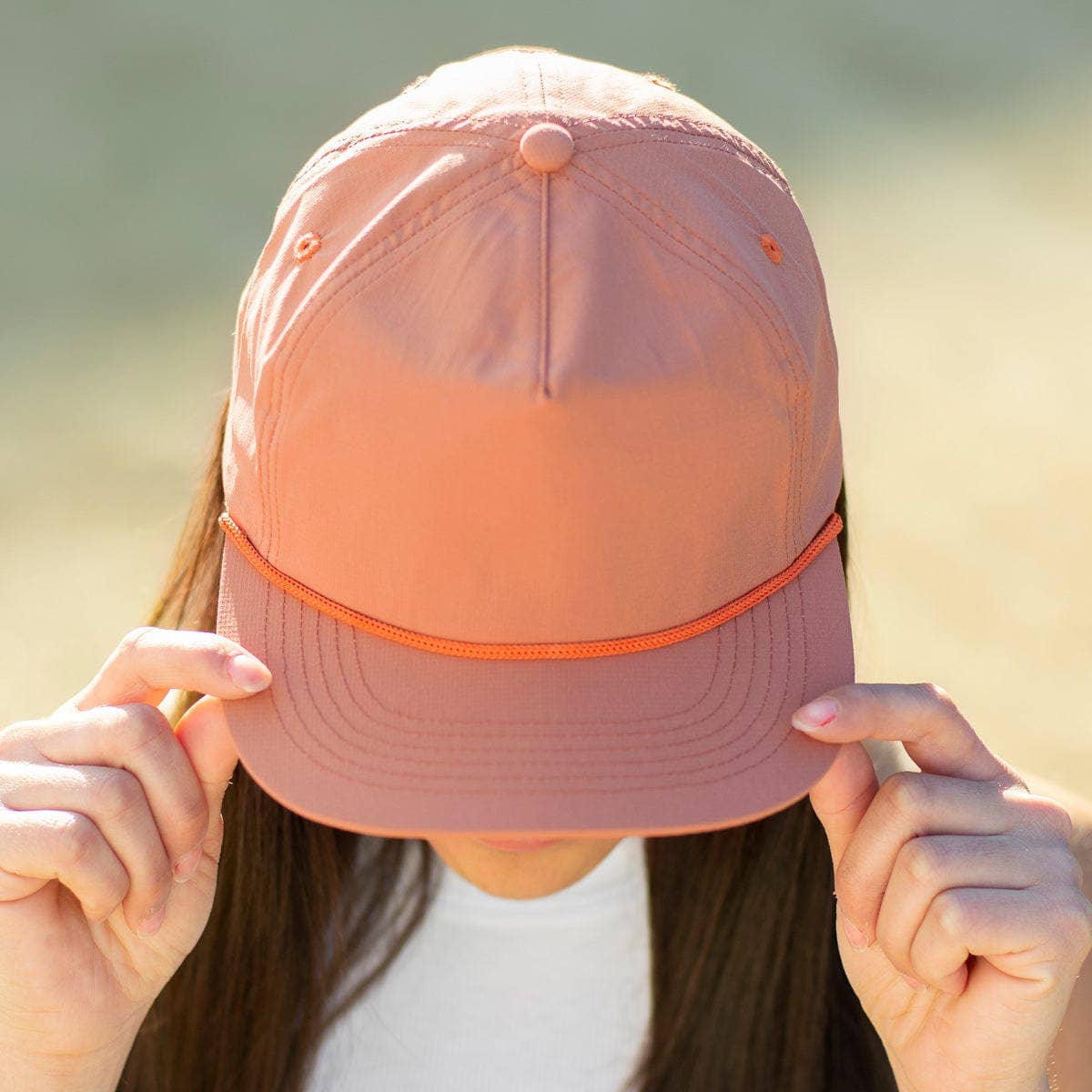 Wild Bills Blanks – wholesale Flat-brimmed cap – Unisex – RIVER | Salmon w/ Orange Rope1