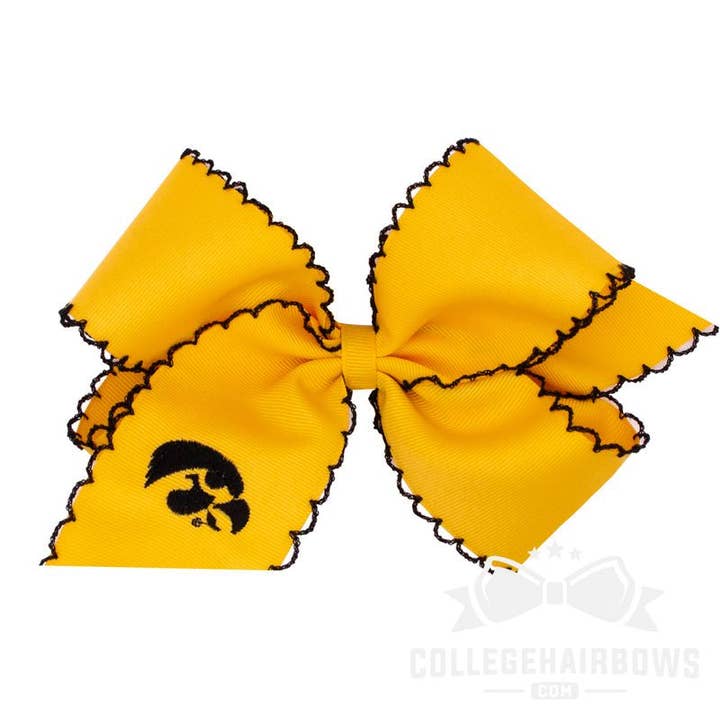 Iowa King Moonstitch Embroidered Hair Bow for wholesale by CollegeHairBows.com
