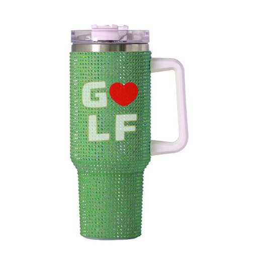 Fully Covered Rhinestone Tumbler Cup with Golf Theme for wholesale by Nima Accessories Inc