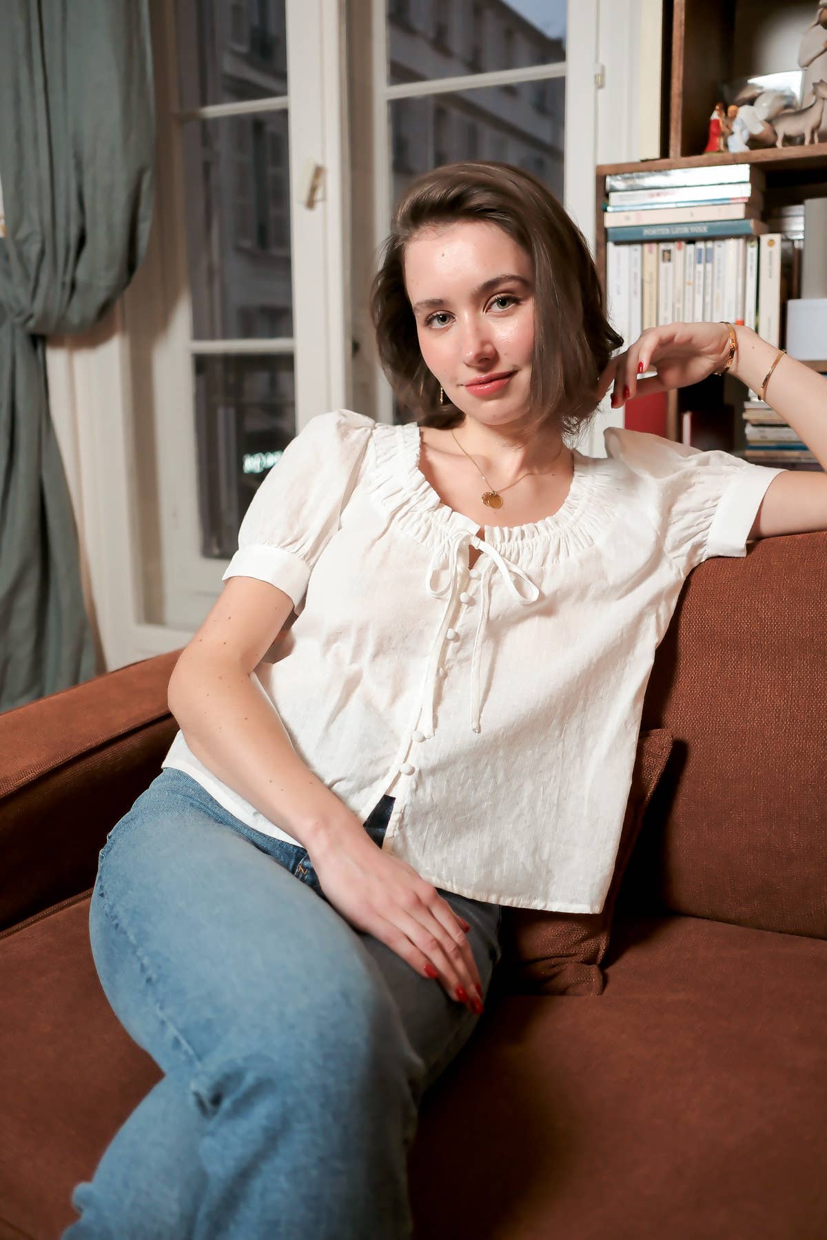 LOVIE & CO - Vente Chemisier – femme - Top manches courtes col froncé à nœud - 4849T-FAITH5