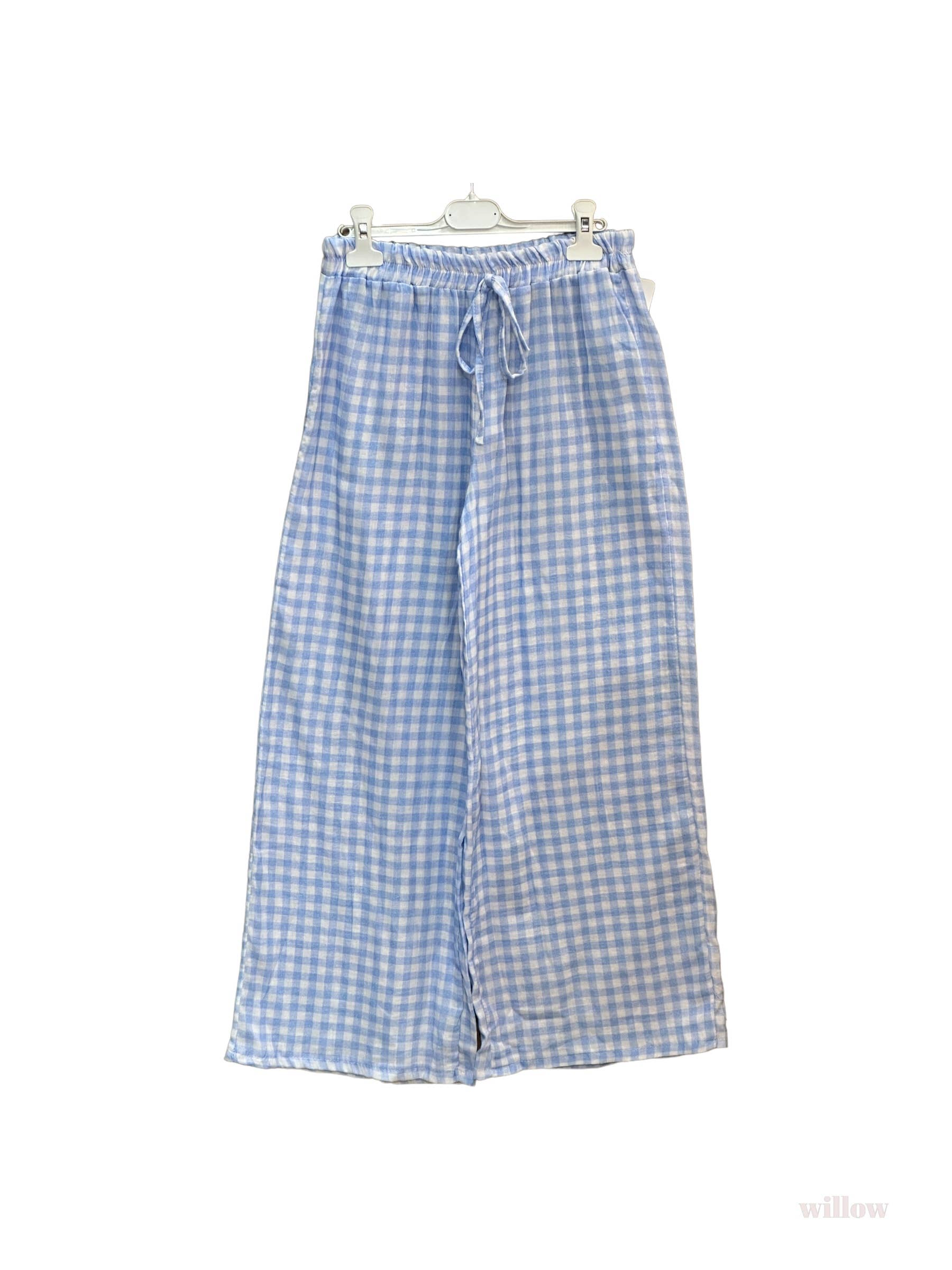 Light Blue Vichy cotton gauze pants for wholesale on Faire0