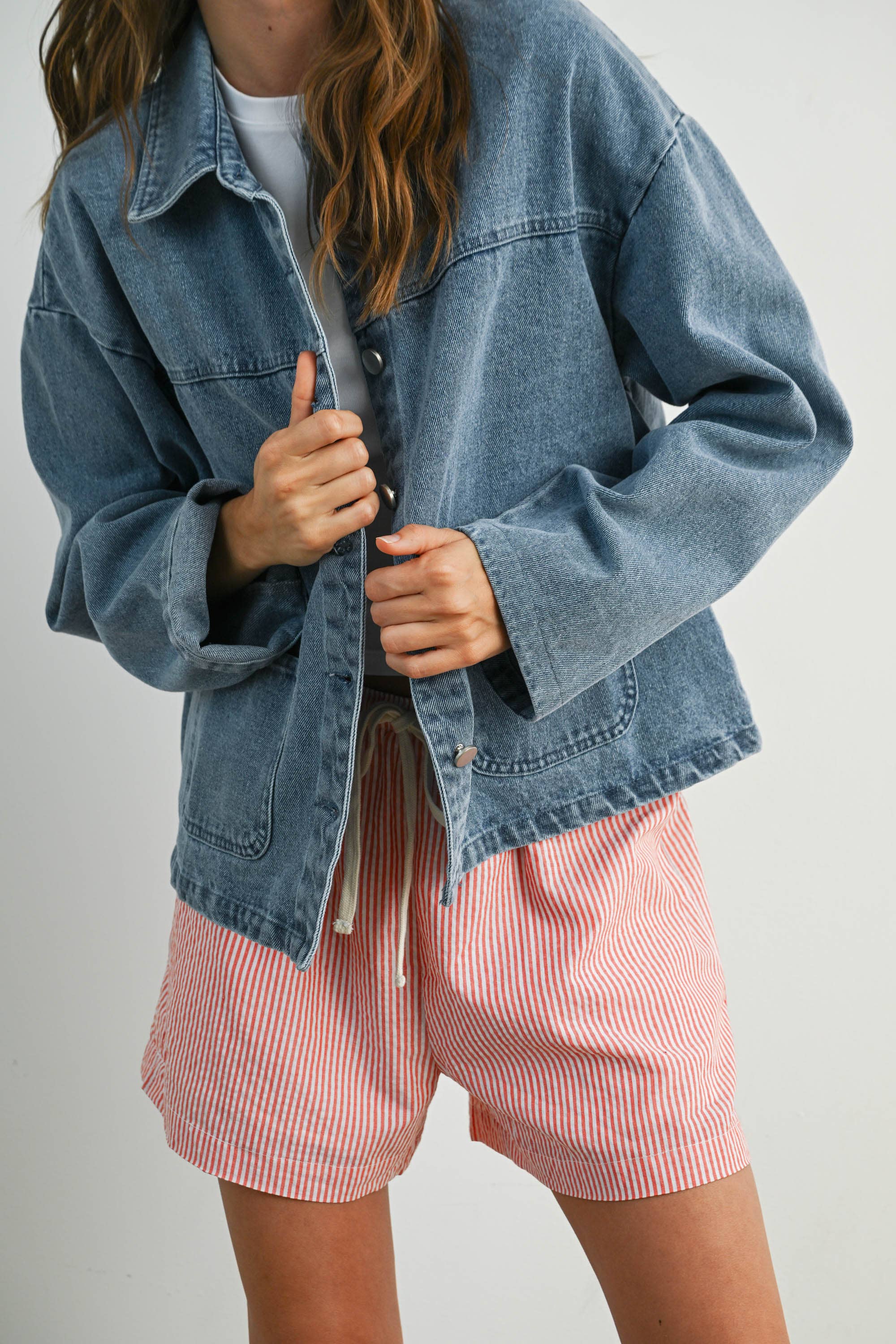 BUTTERMELON - Wholesale Denim Jacket - Women's - Button-Down Jacket with Shirt Collar and Pockets - BMJ782111