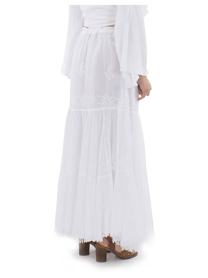 bianco Gonna lunga da donna Coline con ricami e frange in vendita all'ingrosso su Faire1