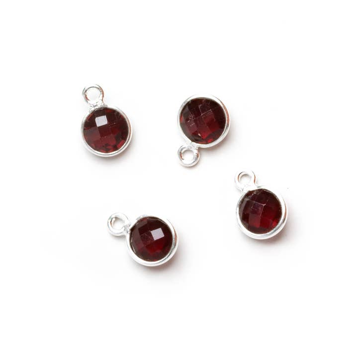 The Bead Traders - Vendita all'ingrosso Ciondolo/pendente - Ciondoli a forma di moneta in quarzo rosso scuro con castone in argento da 7 mm, set da 4 pezzi