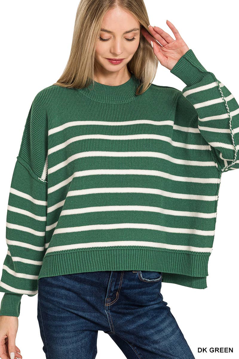 Vanilla Monkey - Wholesale Knit Sweater - Women's - Exposed Seam Striped Oversized Sweater5