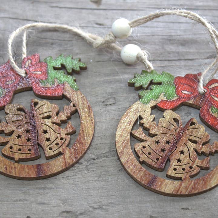 Förpackning med 2 jul trä hantverk dekoration - Bells & Bow för wholesale av AWGifts Europe