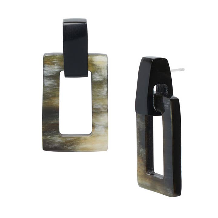 Black natural small rectangle link horn earring for wholesale by BRANCH JEWELLERY