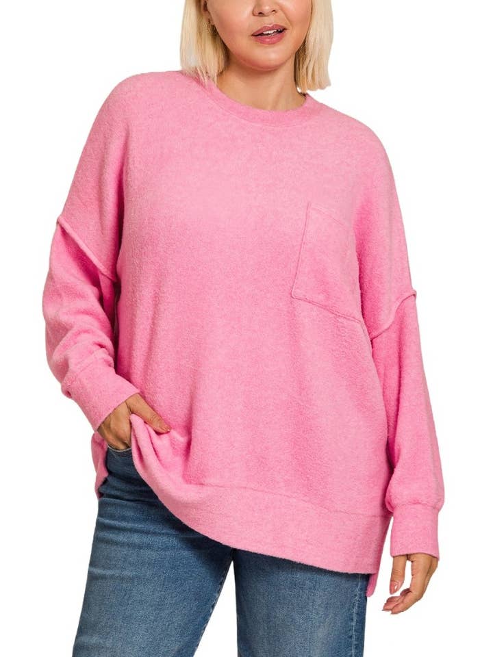 Vanilla Monkey - Wholesale Knit Sweater - Women's - Plus Brushed Melange Drop Shoulder Sweater7