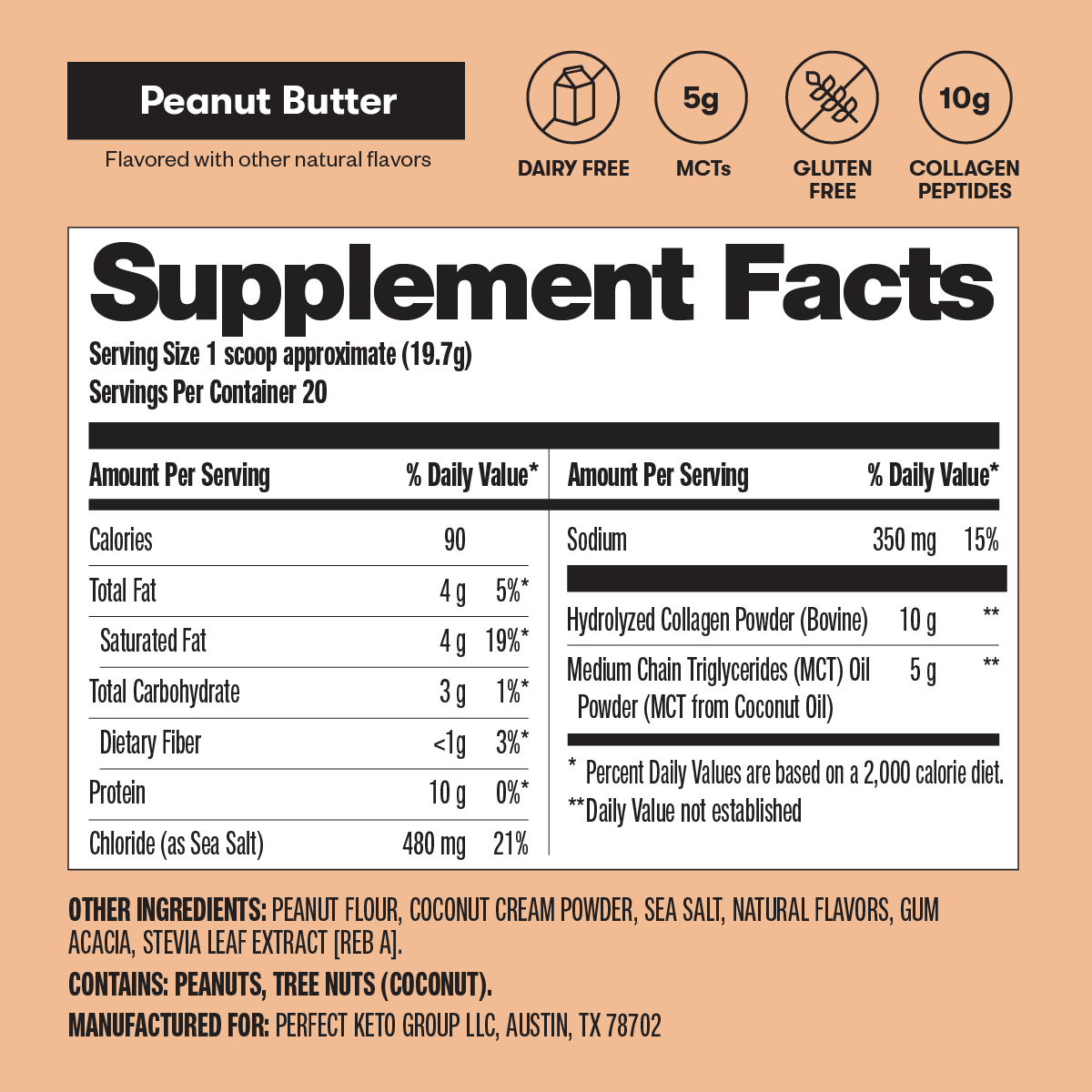 Perfect Keto - Wholesale Protein/Superfood Powder - Grass-Fed Collagen + MCT Oil, Dairy Free, Coffee Creamer22