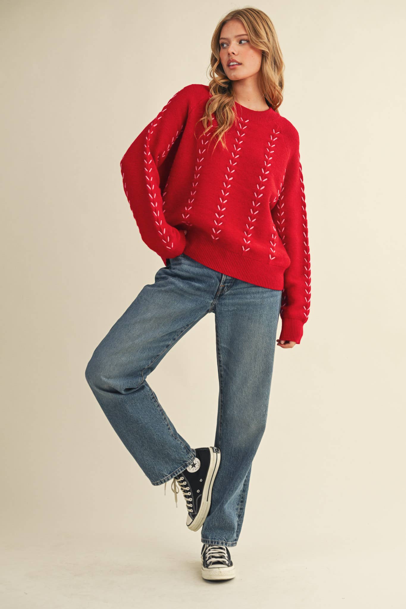 &MERCI - Wholesale Knit Sweater - Women's - EMBROIDERED LONG SLEEVE PULLOVER SWEATER MSW1117913