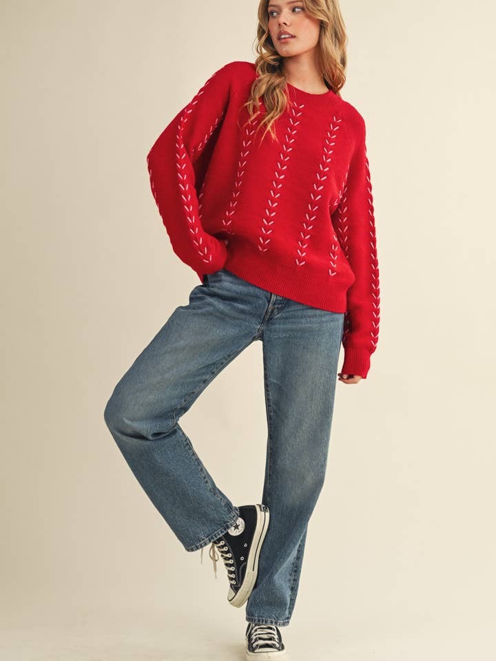 &MERCI - Wholesale Knit Sweater - Women's - EMBROIDERED LONG SLEEVE PULLOVER SWEATER MSW1117913