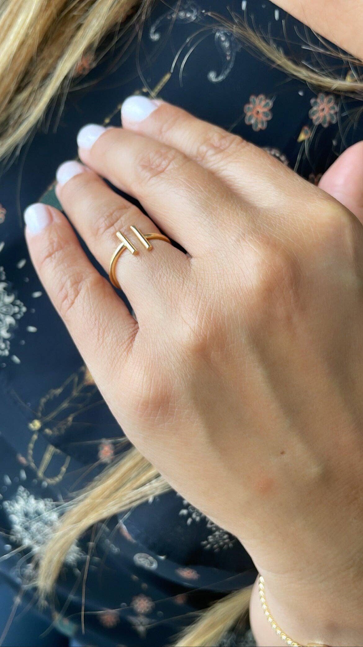 Milie - Wholesale Band/Stacked Ring - 18k GF Plain Dainty Adjustable Ring With Parallel B3