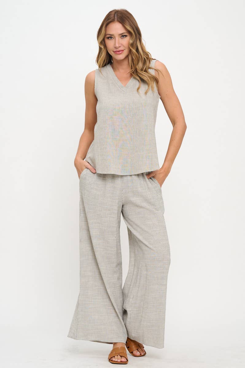 Multi Colored Made in USA Linen Striped V neck Sleeveless Top for wholesale on Faire4